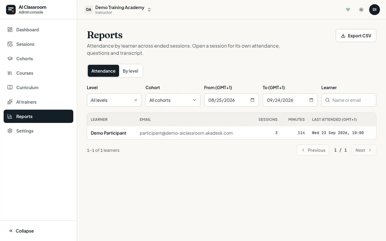The Reports page