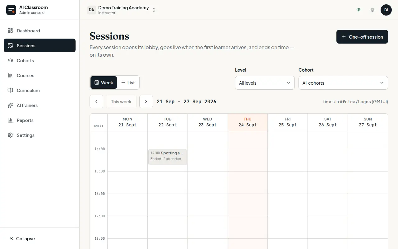 The Sessions timetable