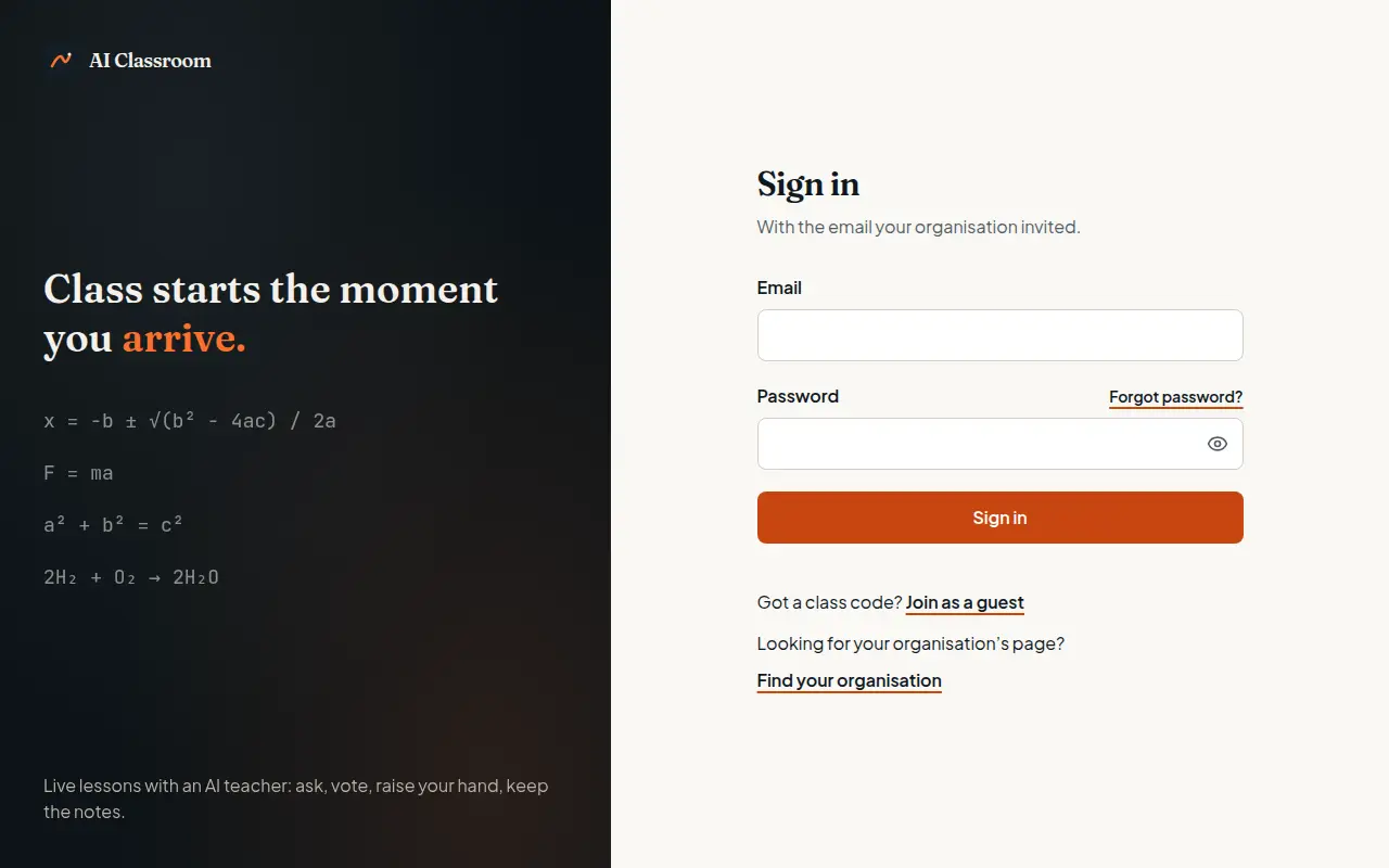 The sign-in page